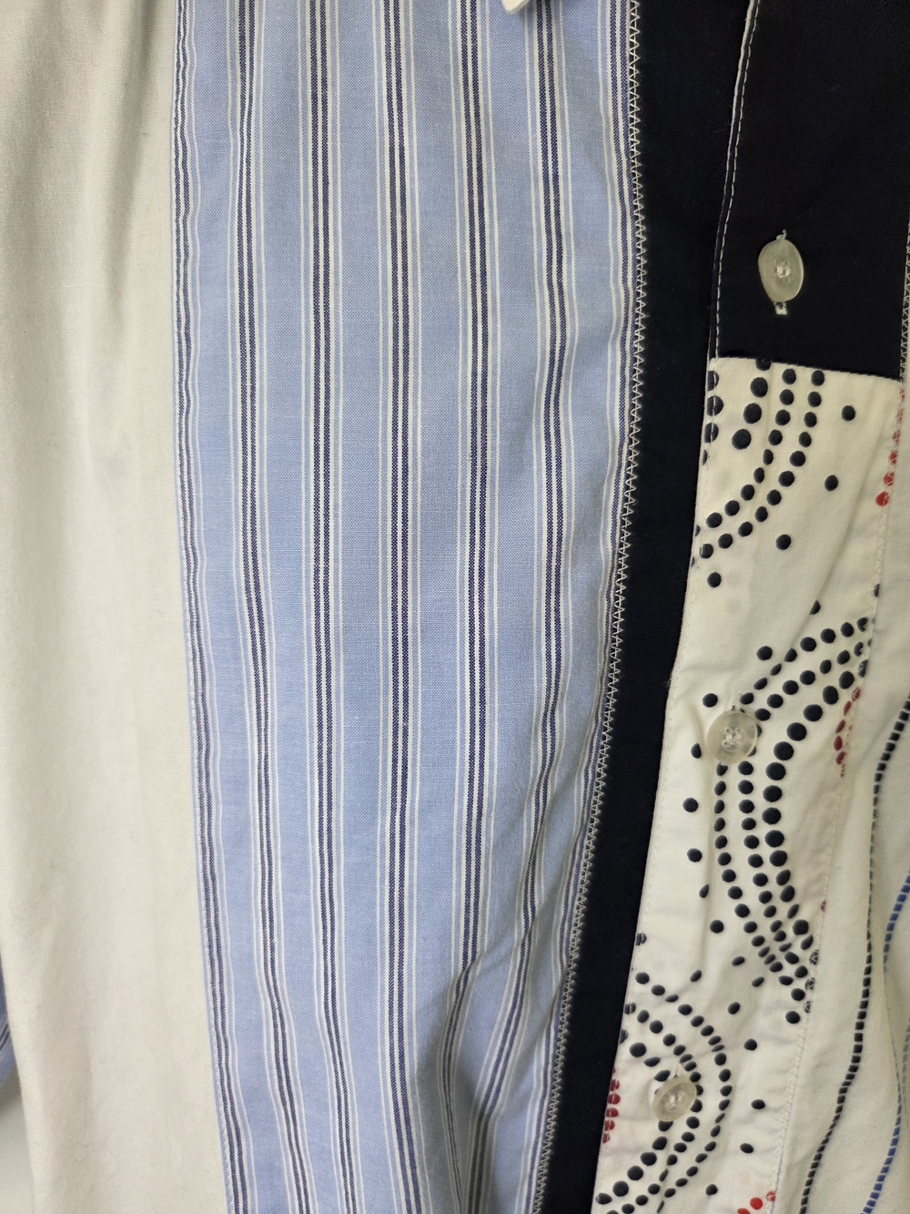 Le Jean Marithe Francois Girbaud Short-Sleeve Patchwork Button-Down Shirt - Picture 6 of 8